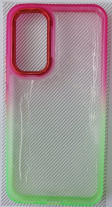 Луксозен твърд гръб  кристално прозрачен за Samsung Galaxy A53 5G A536B розово зелен кант 